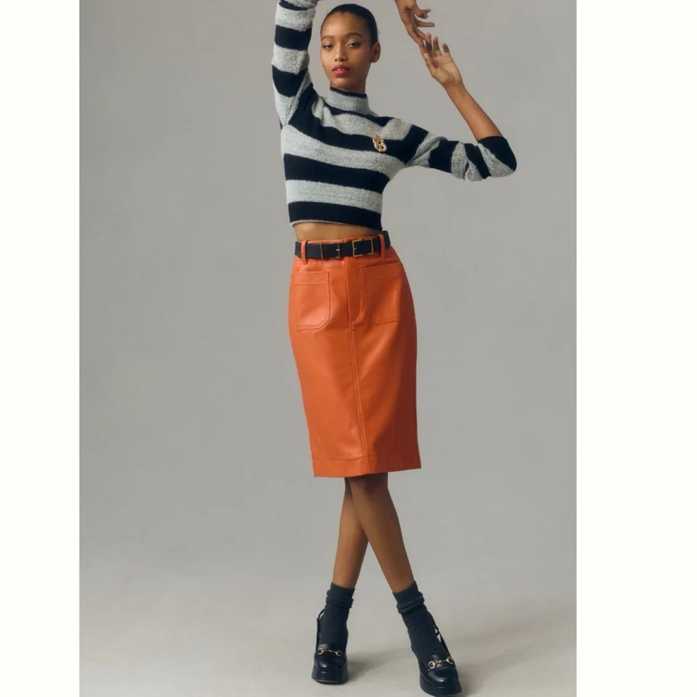 NWT Anthropologie The Colette Faux Leather Skirt by Maeve S - Picture 3 of 8